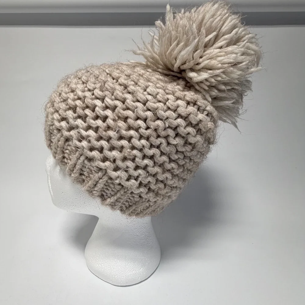 Nardi & Tagliaferri Chunky Knit Wool Alpaca Pom Beanie |‎ Made in Italy | Cream
